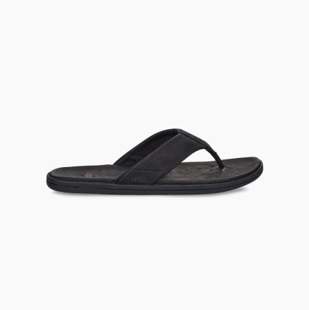 UGG Seaside Leather Black Flip Flops for Men (WENT96042)